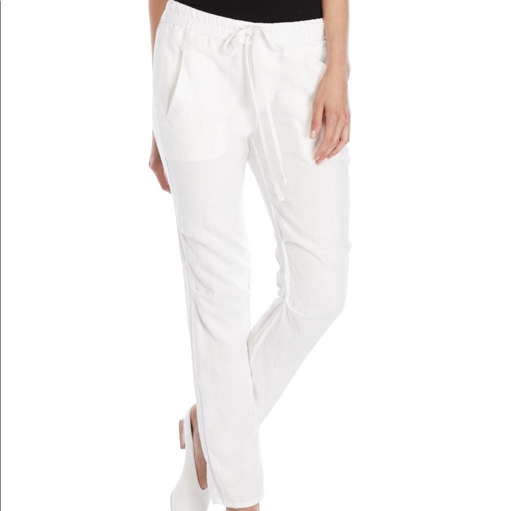 James Perse White Soft Drop Linen Utility Pants